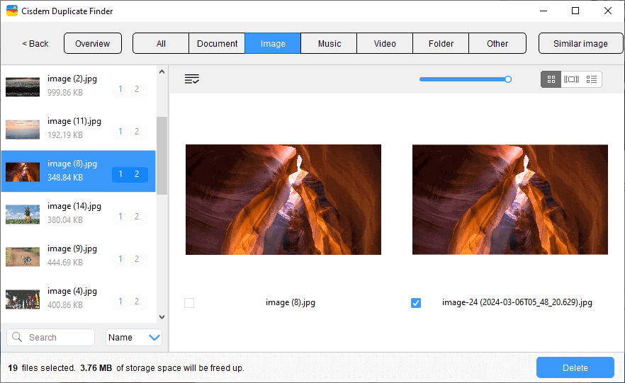the results window shows sets of duplicate images found in Amazon Photos