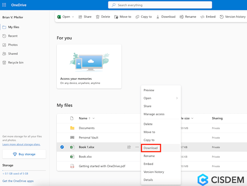 recover excel onedrive