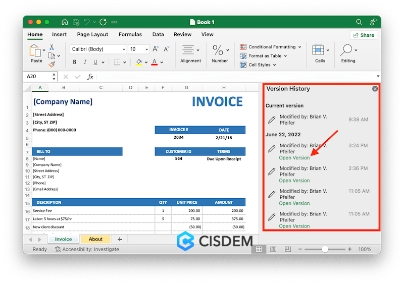 restore previous excel version 02