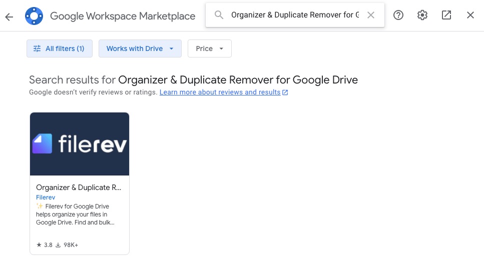 search for Organizer & Duplicate Remover for Google Drive
