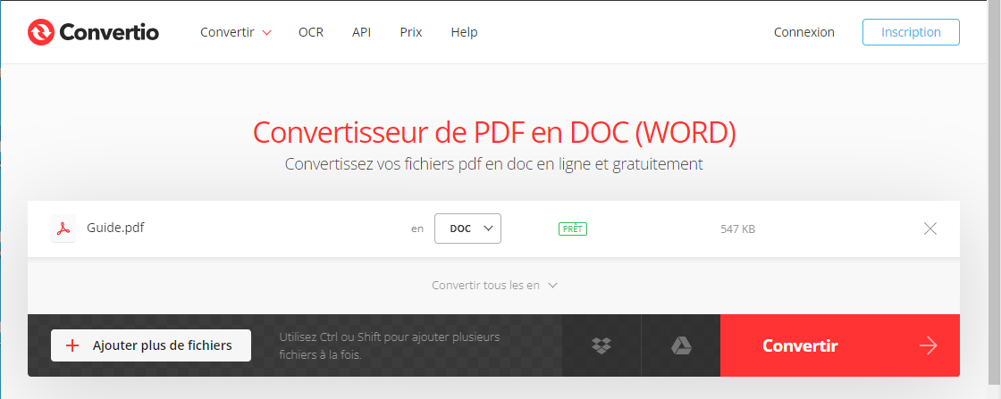 convertio copier de PDF en Word