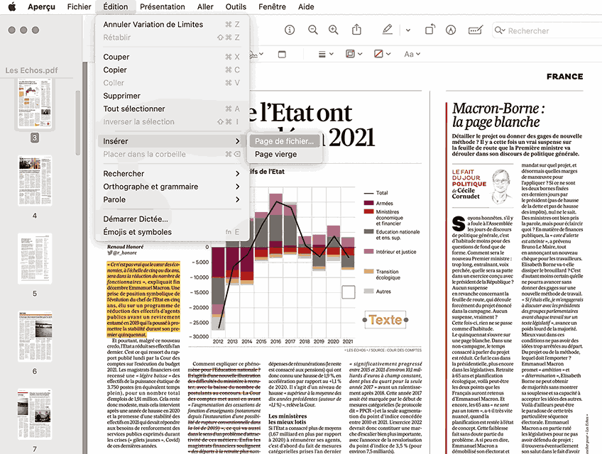 insérer les pages de pdf aperçu