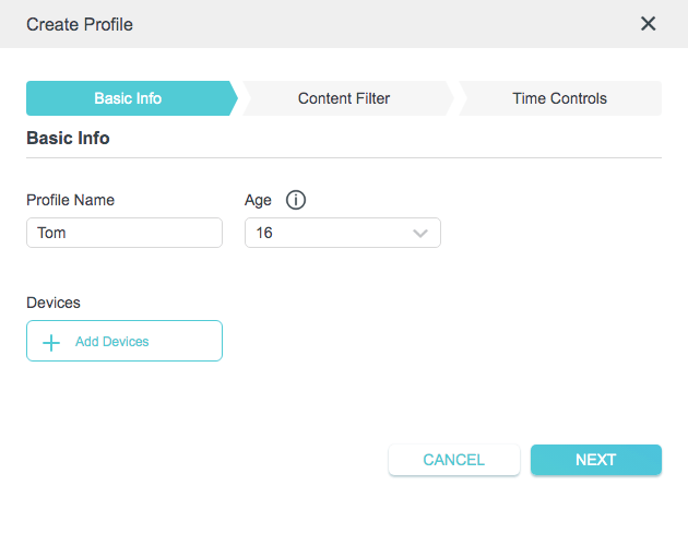 the webpage of TP-Link Archer BE900 router showing the Create Profile window