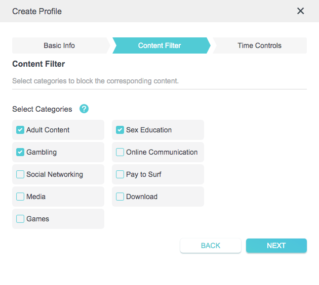 the webpage of TP-Link Archer BE900 router showing the Adult Content category, the Sex Education categories, and the Gambling category have been selected