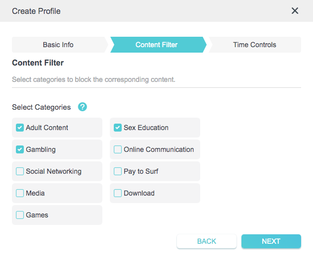 the webpage of TP-Link&nbsp;Archer BE900 router showing the Adult Content category, the Sex Education categories, and the Gambling category have been selected