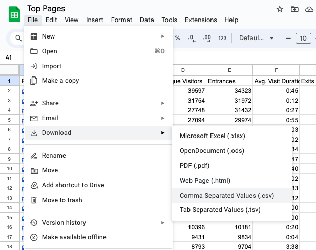 open csv with google sheets