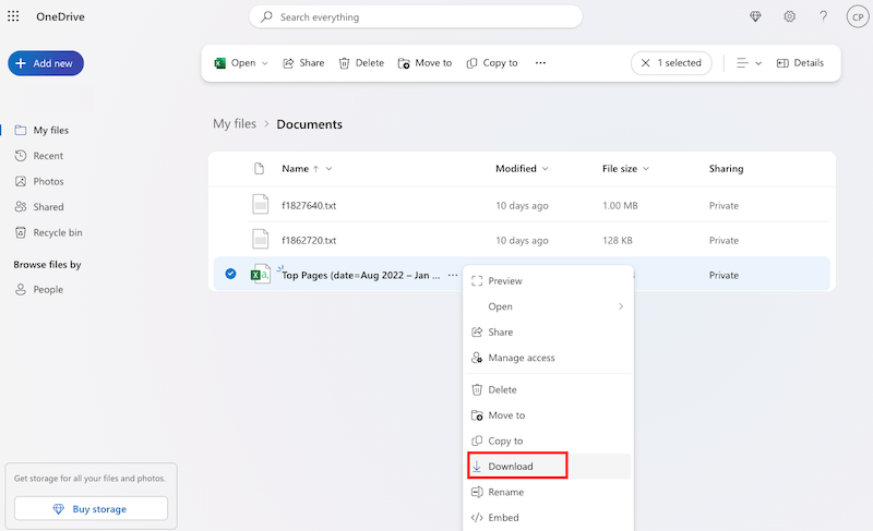 recover file from onedrive