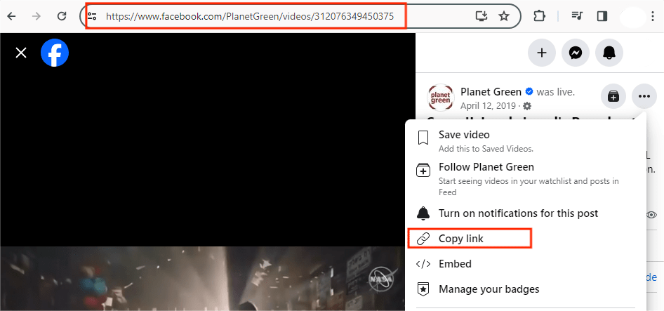 get facebook live video url