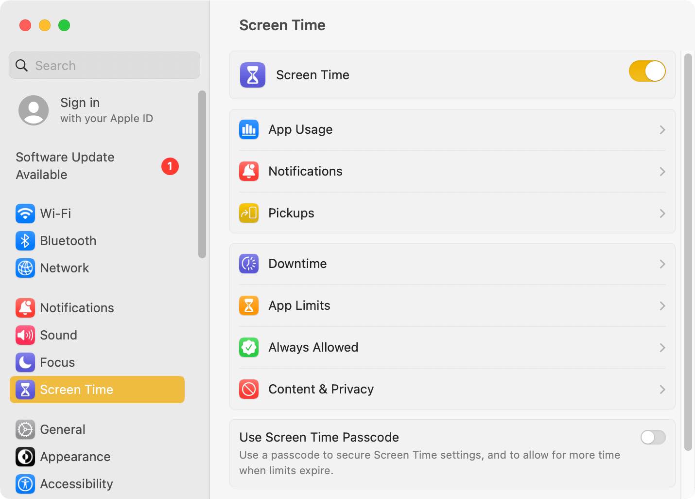Mac Screen Time window