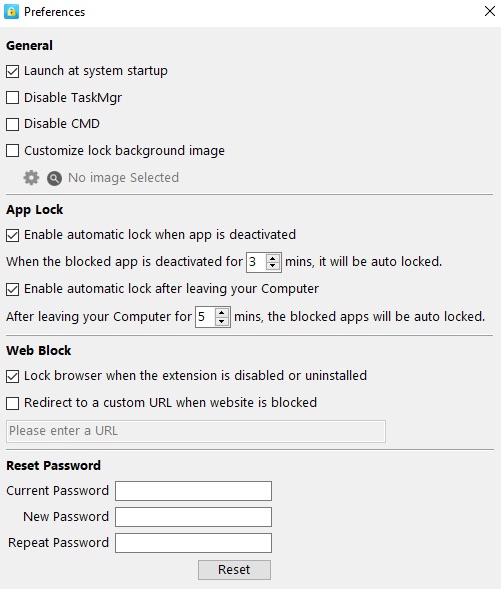 Preferences window