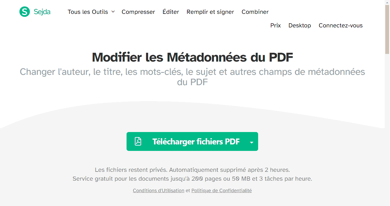 modifier métadonnées PDF sejda01