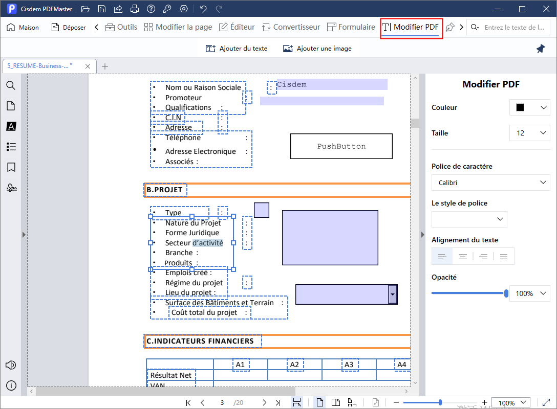 faire un business plan rédigé PDF avec PDFMaster 5