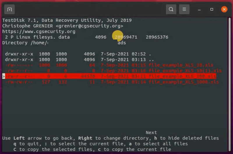 recover rm files testdisk 05