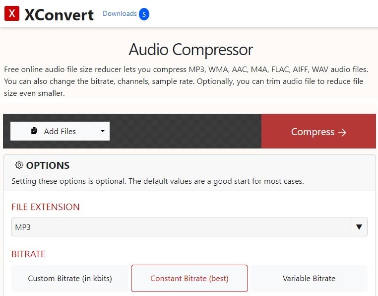 xconvert online audio compressor