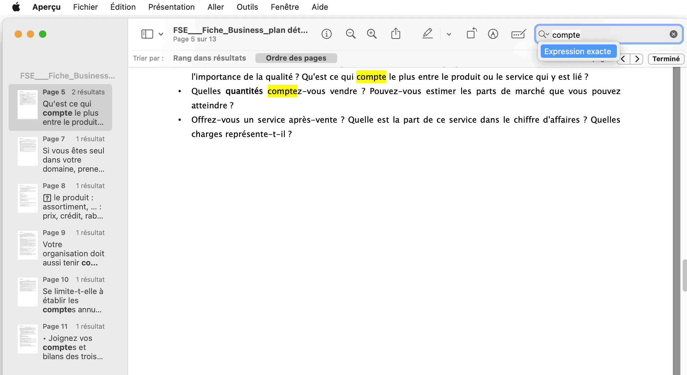 rechercher un mot dans un pdf aperçu mac2