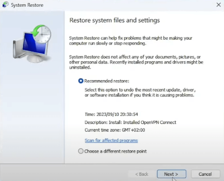system restore 03