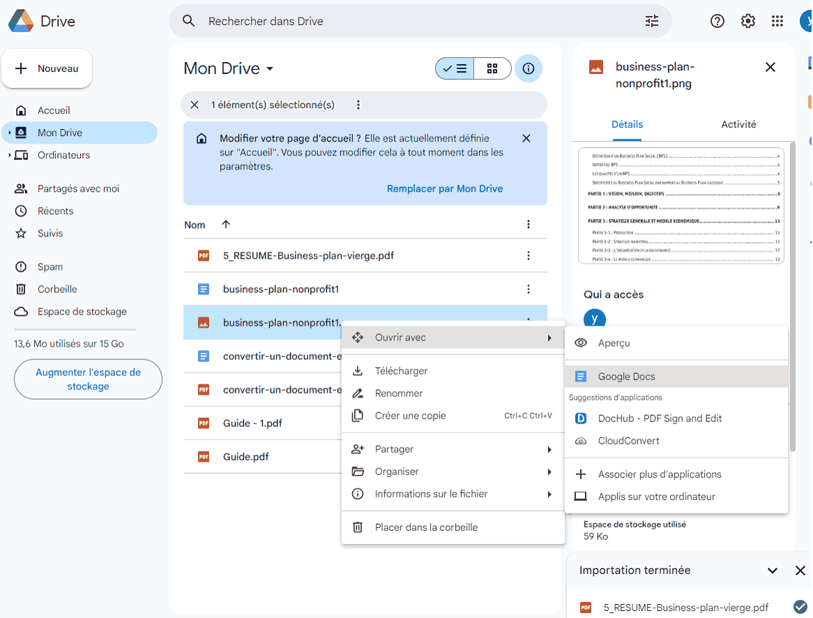 ouvrir un pdf scanné avec google doc dans google drive2