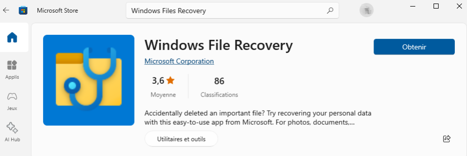 récupérer avec windows file recovery 01