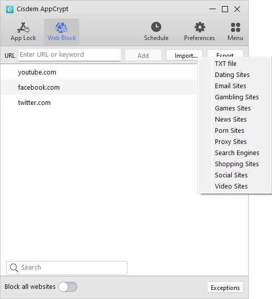 Import button