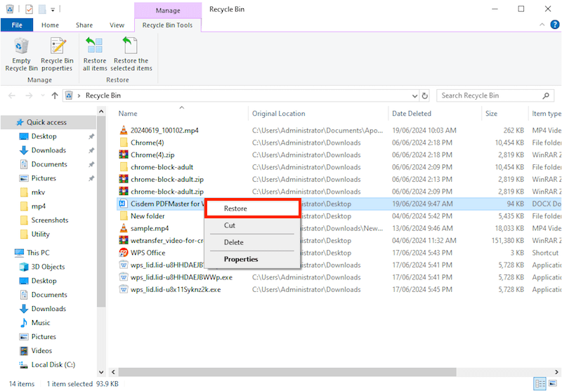 system recycle bin