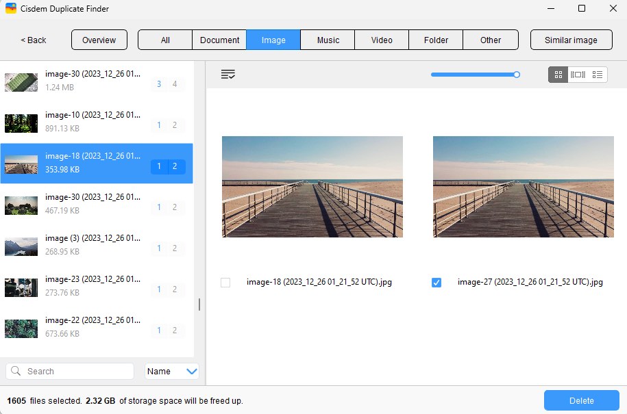 a screen showing several sets of duplicate photos