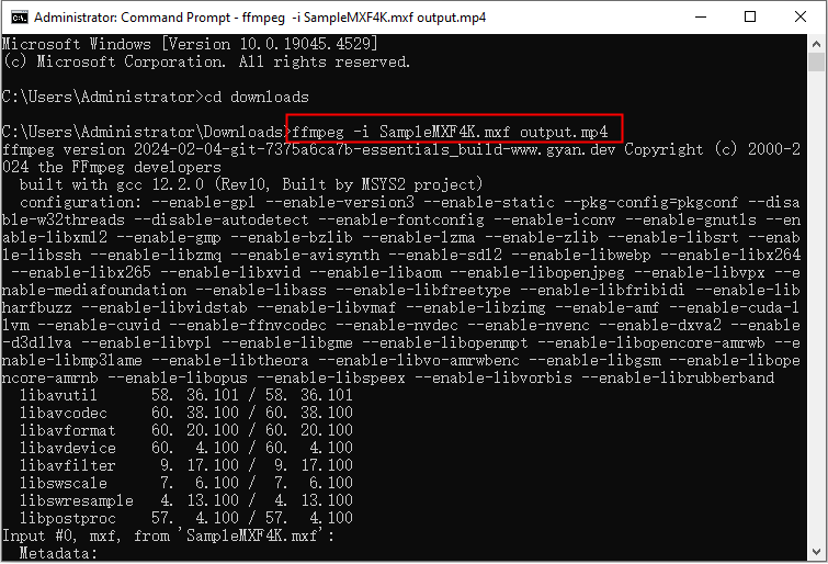 mxf to mp4 ffmpeg