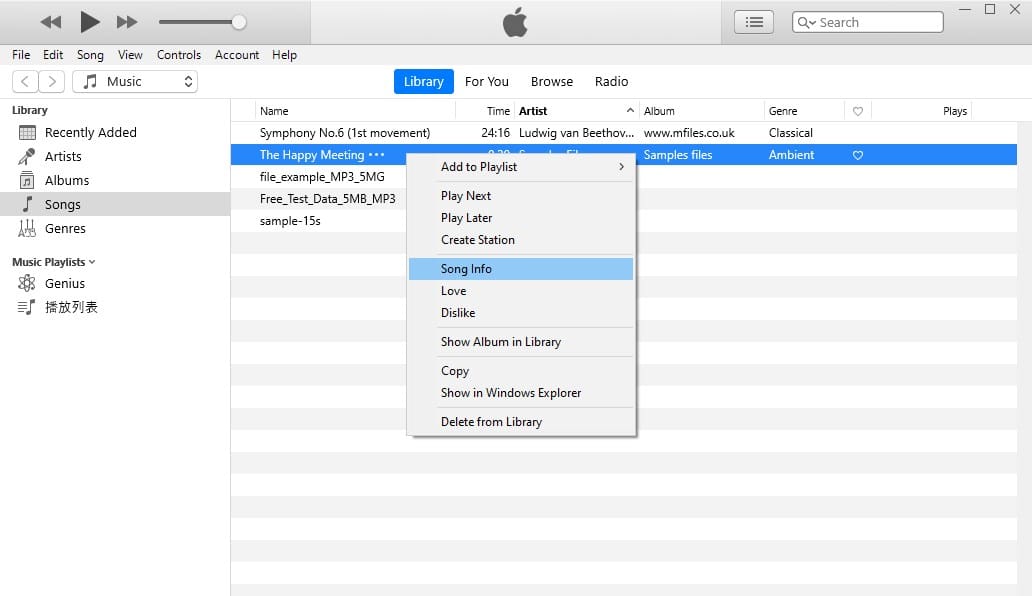 open song info
