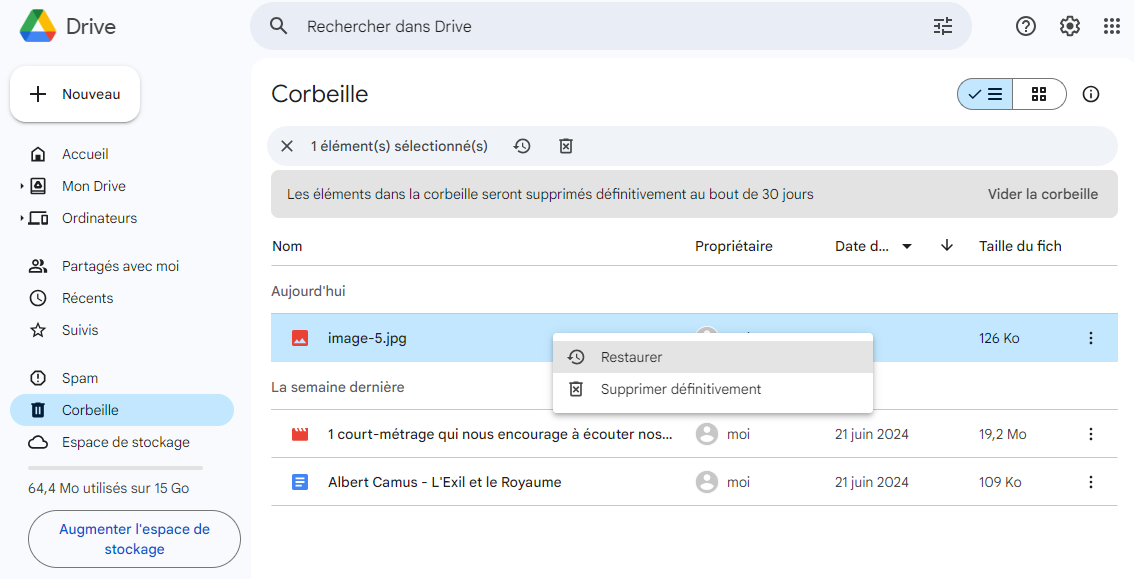 récupérer les memories snap supprimés avec  google drive 02