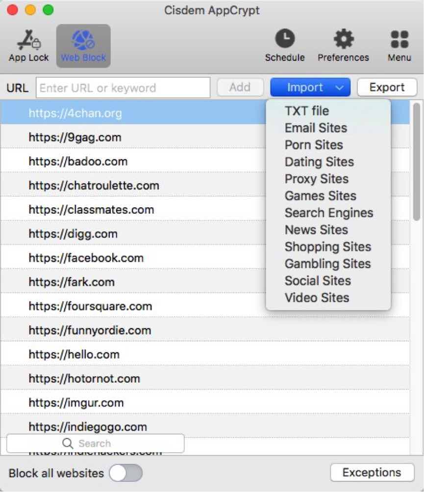 add sites to block 
