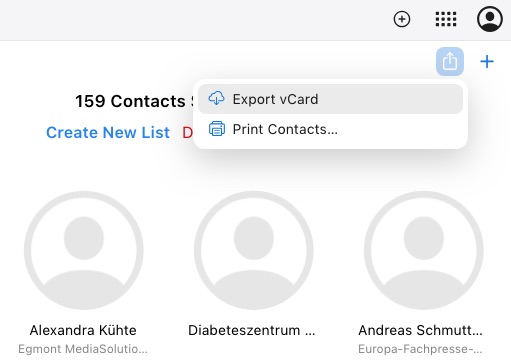 select Export vCard