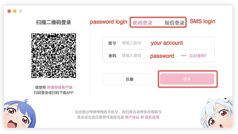 login interface