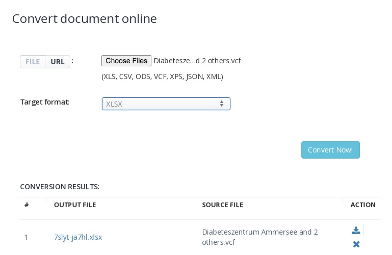 VCF to Excel online converter
