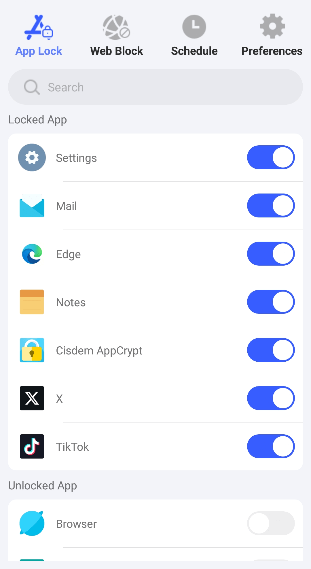 the App Lock tab