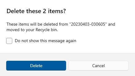 a message box asking for confirmation of deletion