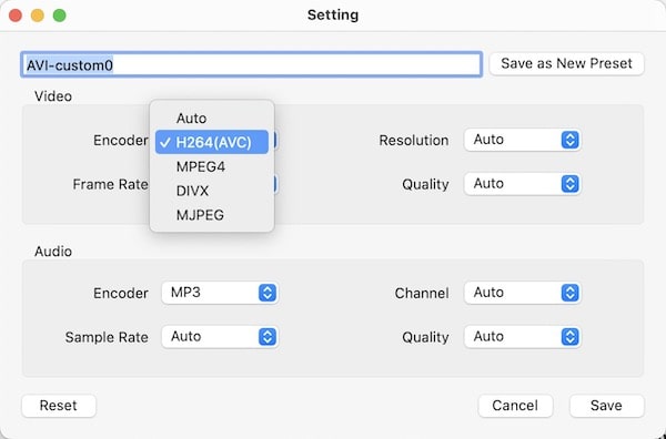 avi settings
