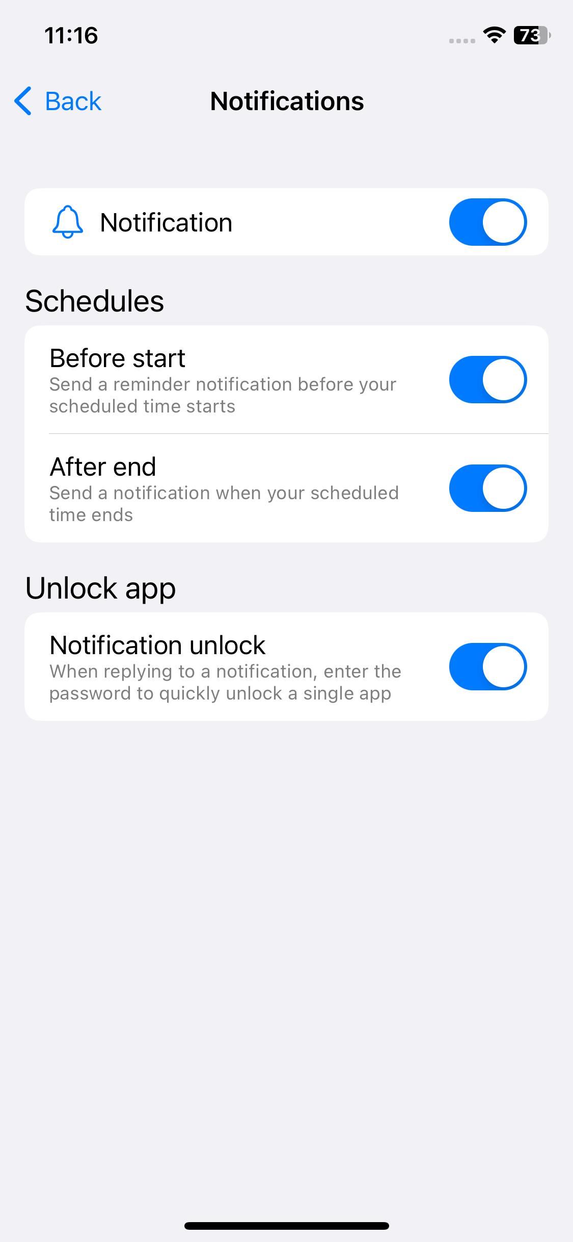 the Notifications screen