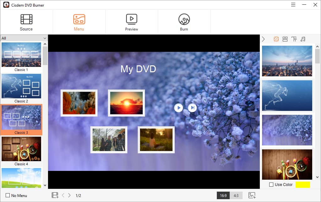 Cisdem DVD Burner menu interface
