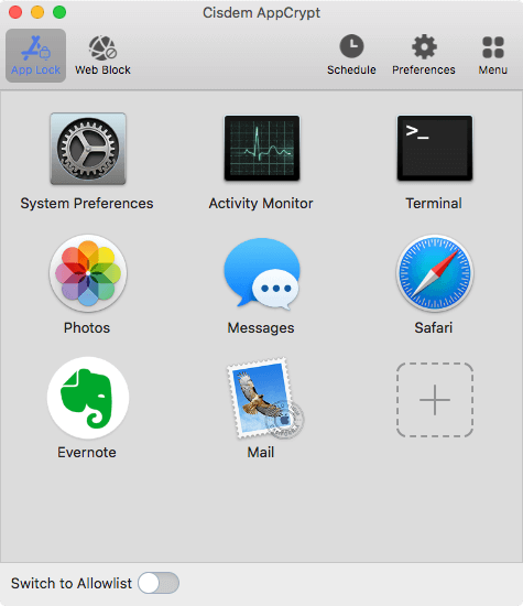 App Block tab showing a few apps