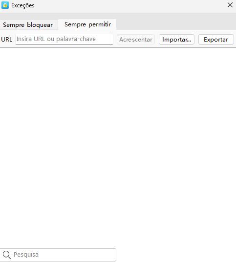 a guia Sempre Permitir da caixa de diálogo Exceções mostrando que um site foi adicionado