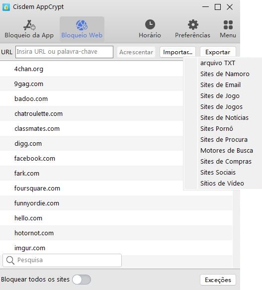 a aba Web Block mostrando que dois sites de jogos foram adicionados