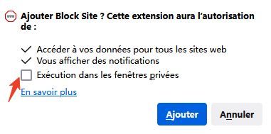 Exécution dans les fenêtre privées