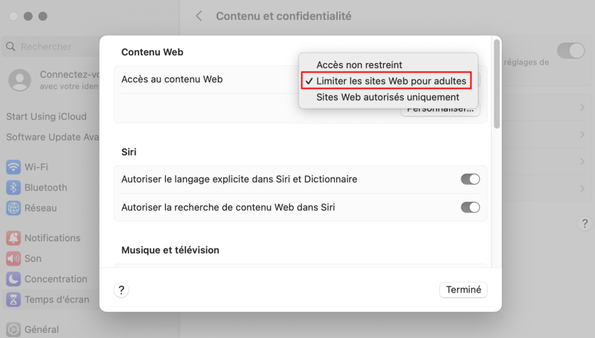 limiter les sites pour adultes