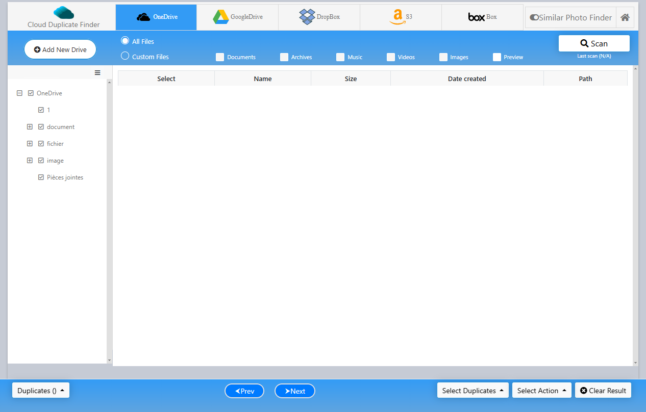 sélectionner les éléments à scanner