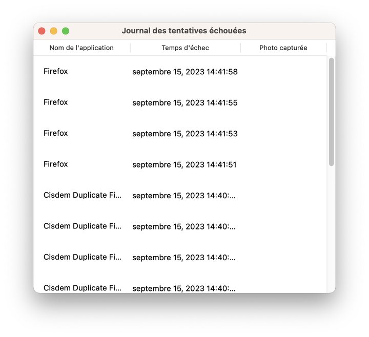 l'enregistrement d'une tentative infructueuse
