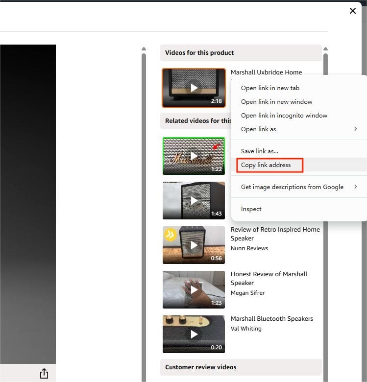copy amazon product video link