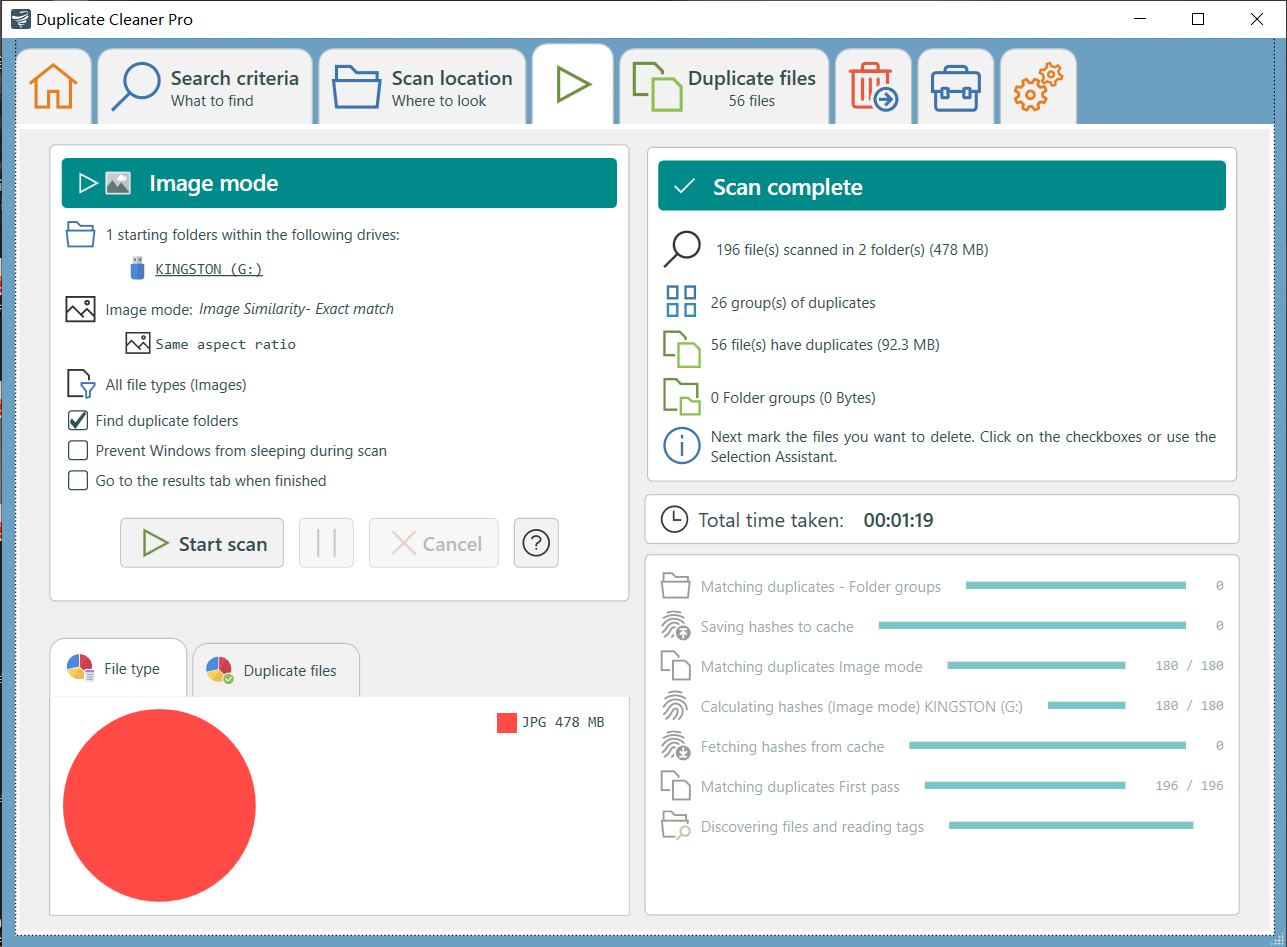 Duplicate Cleaner Pro interface showing a Start scan button