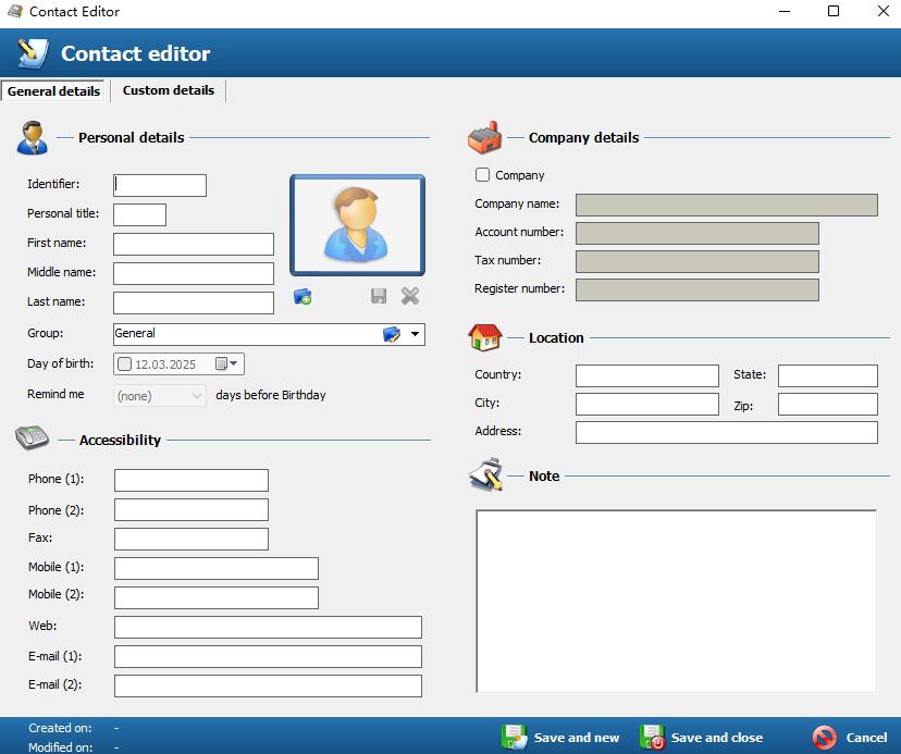 Free Address Book main window