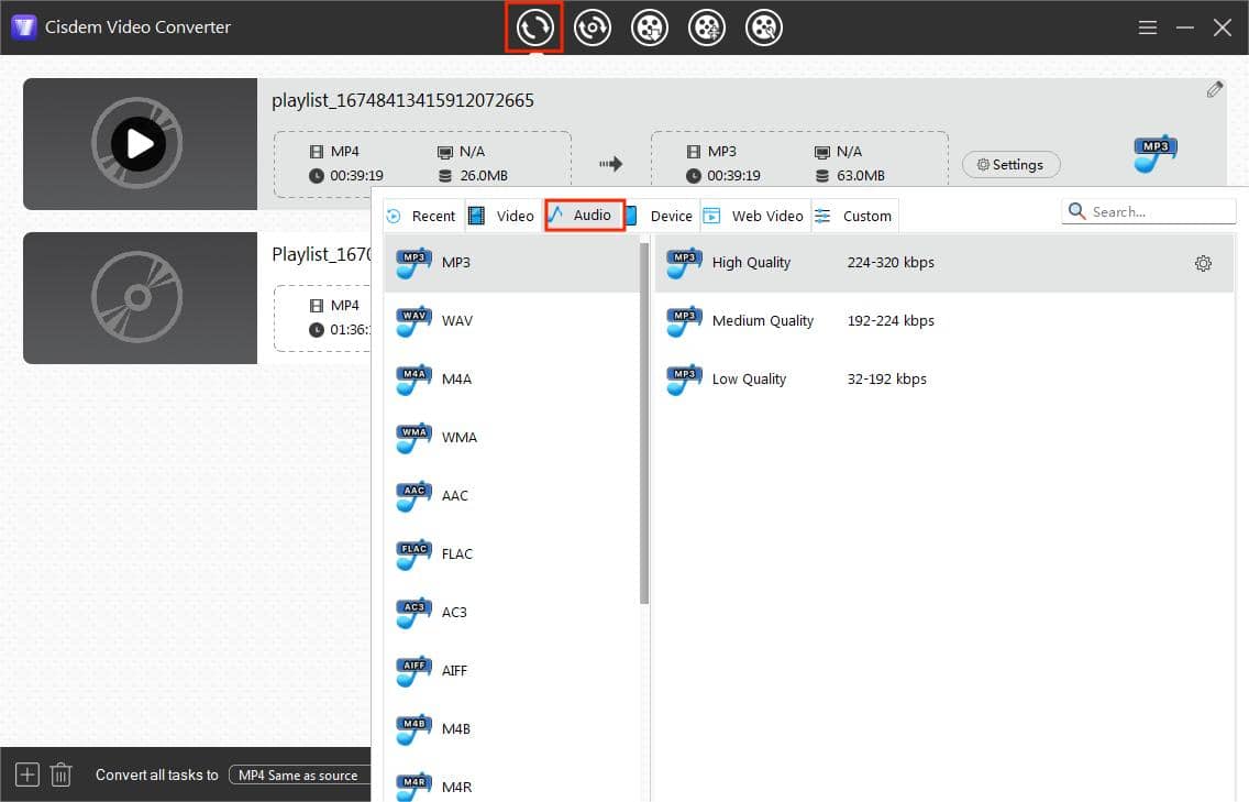 convert Spaces to mp3 high quality