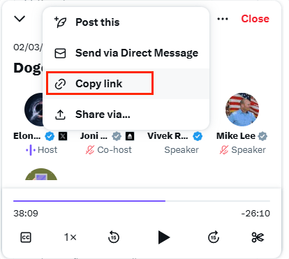 copy spaces sharing link