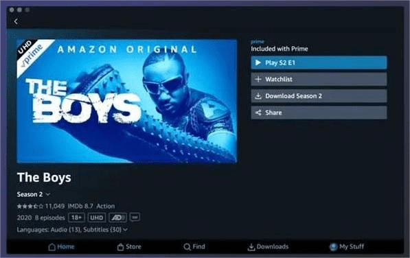 download movies in Prime Video app on Mac